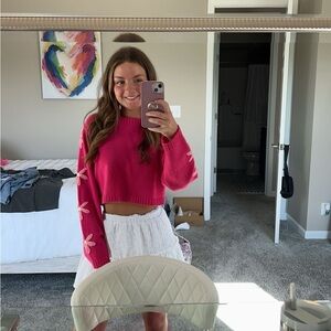 pink flowered cropped sweater